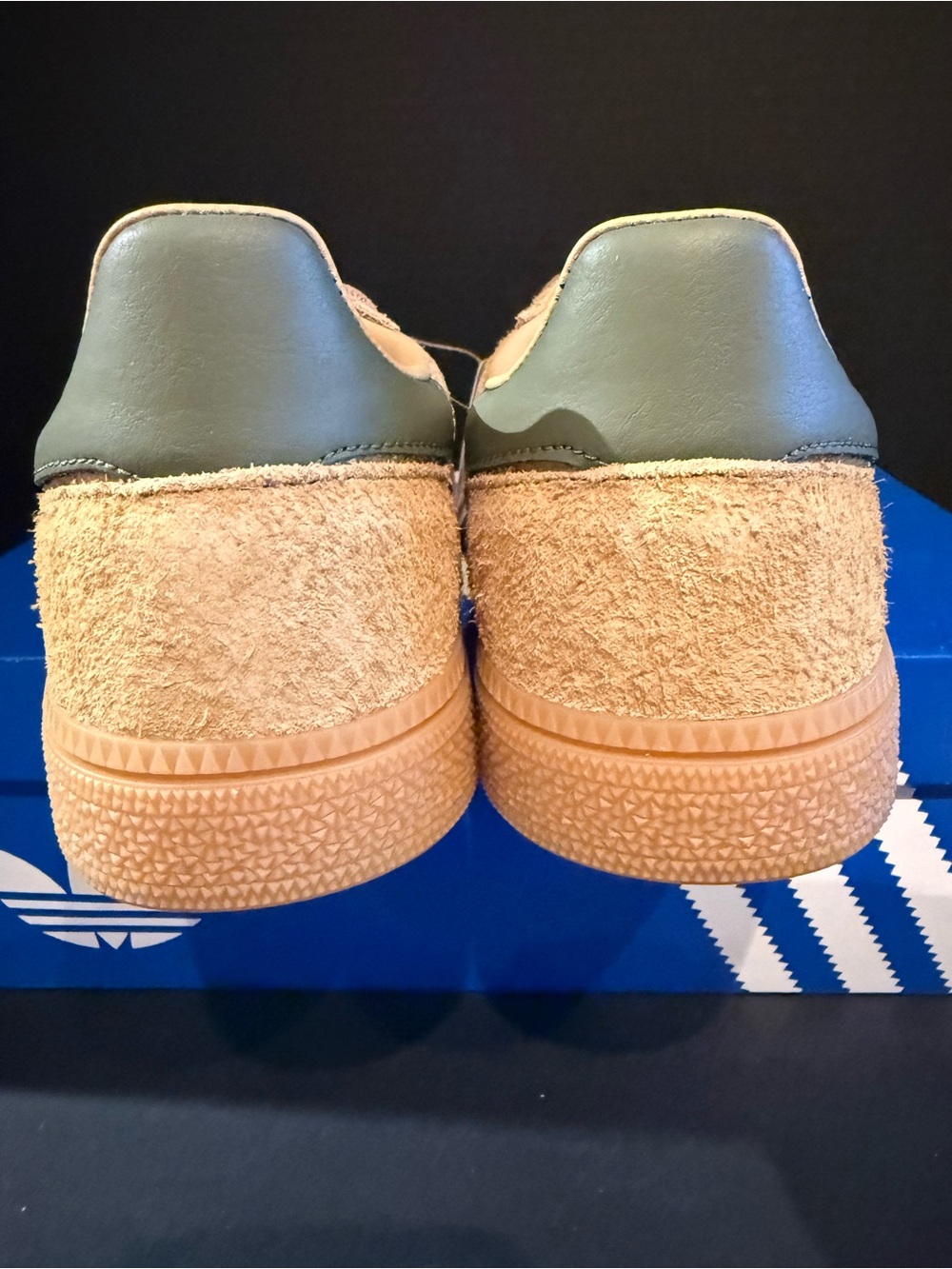 adidas Tan Suede Sneakers with Olive Stripes - Picture 4 of 7